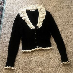 Zara Black Cardigan with cream Accents